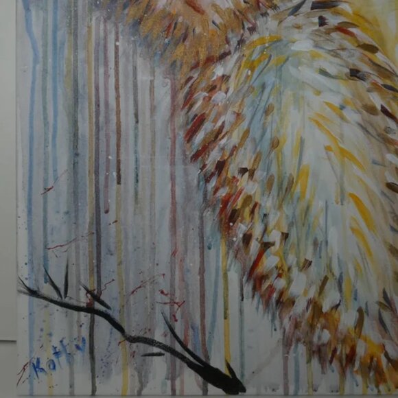 Acrylic Painting OWL in the Woods Impressionism Expressionism Original by Artist - Picture 7 of 9